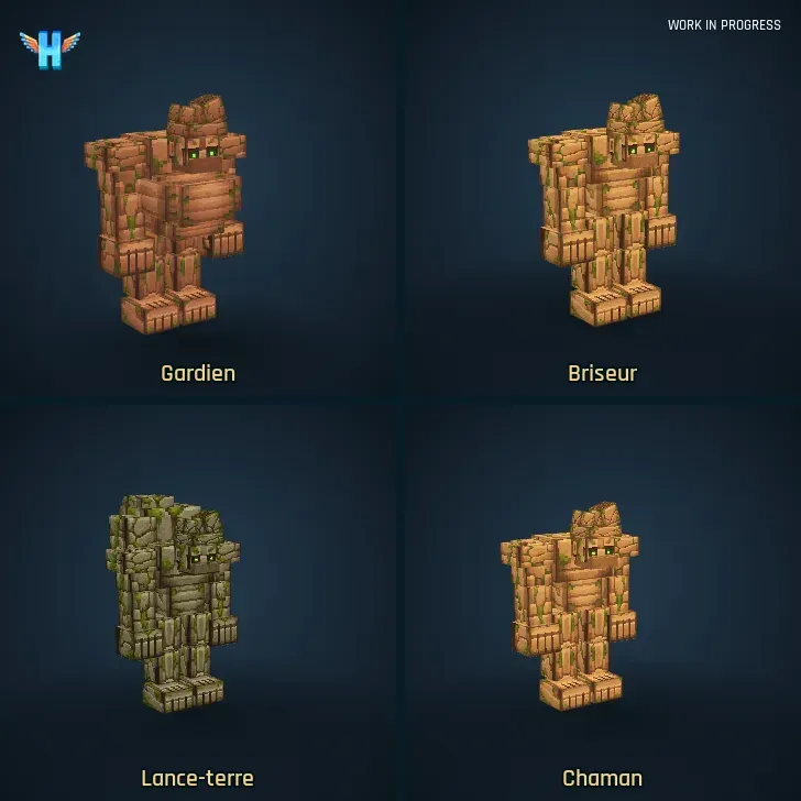 Les attaques des golems : gardien, briseur, lance-terre et chaman